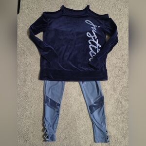 Justice Velvet Navy Top and Blue Leggings Set Size 10/12